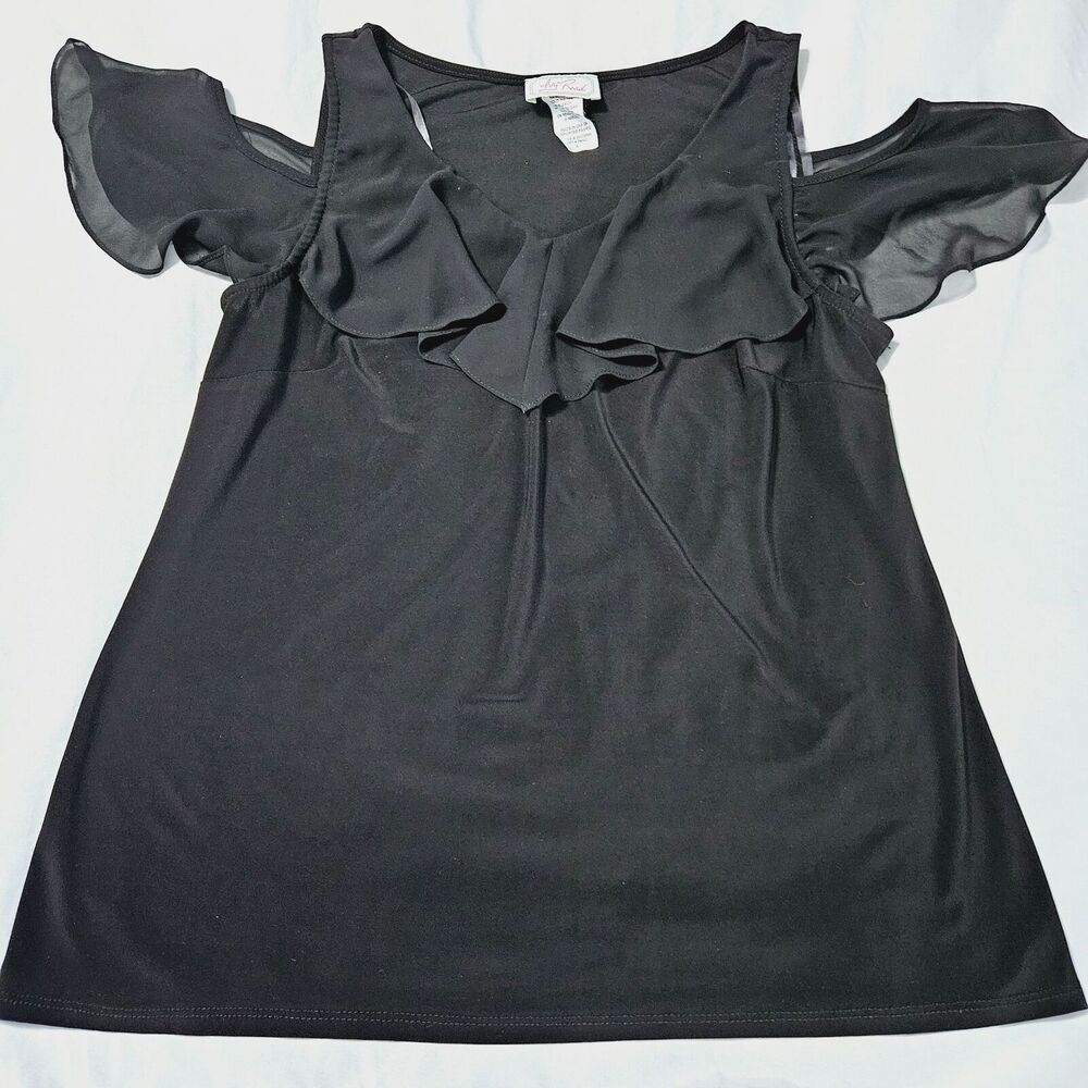 Ivy Road Womens Blouse Black Size Large Polyester Blend Cold Shoulder Pullover